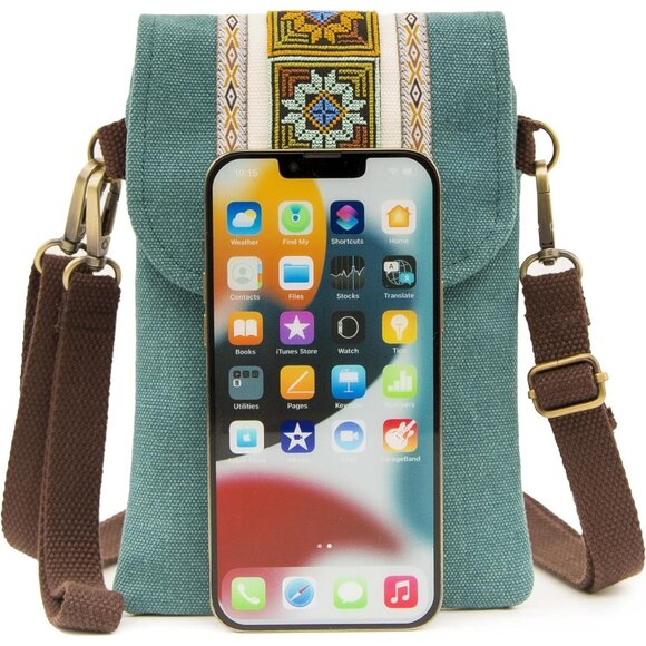 Women's Pine Green Vintage Embroidered Cute Mini Cross Body Bag Small Handbags - Picture 2 of 5